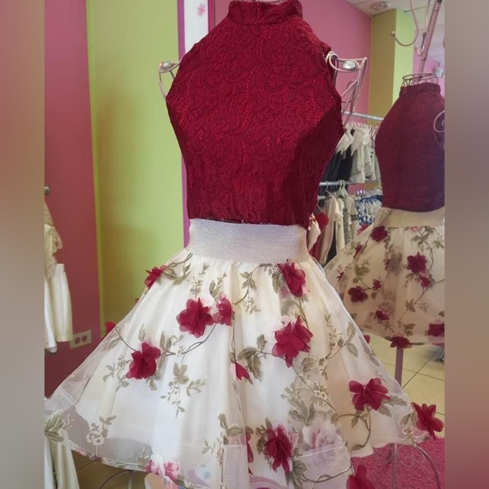Beautiful 2pc skirt and top set size 10 with red roses perfect for easter